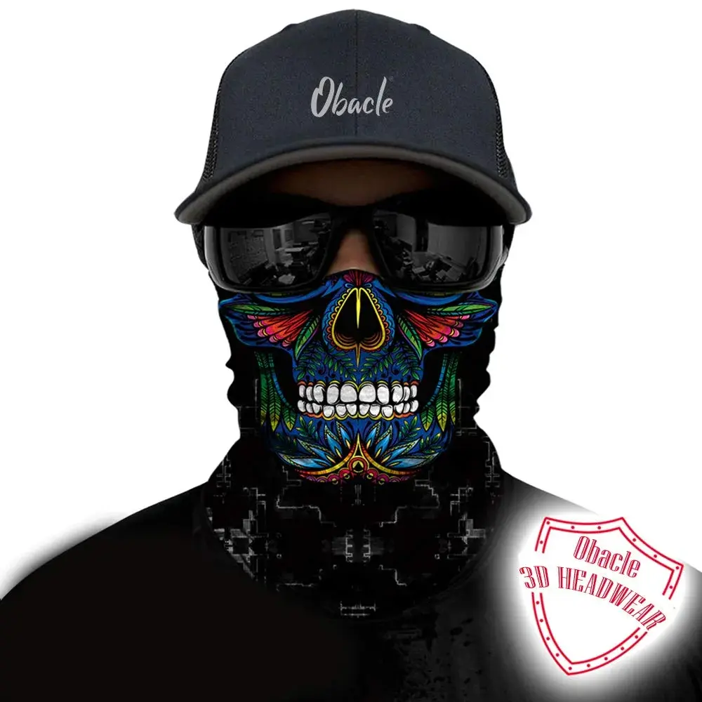 Obacle Skull Face Mask Half - Skull Blue-Red-Green Face for Dust, Wind & UV Protection - view 2