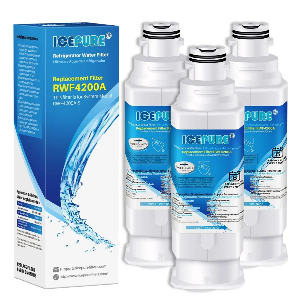 ICEPURE RWF4200A Refrigerator Water Filter 3 Pack | NSF/ANSI Certified for Samsung HAF-QIN/EXP - main product image