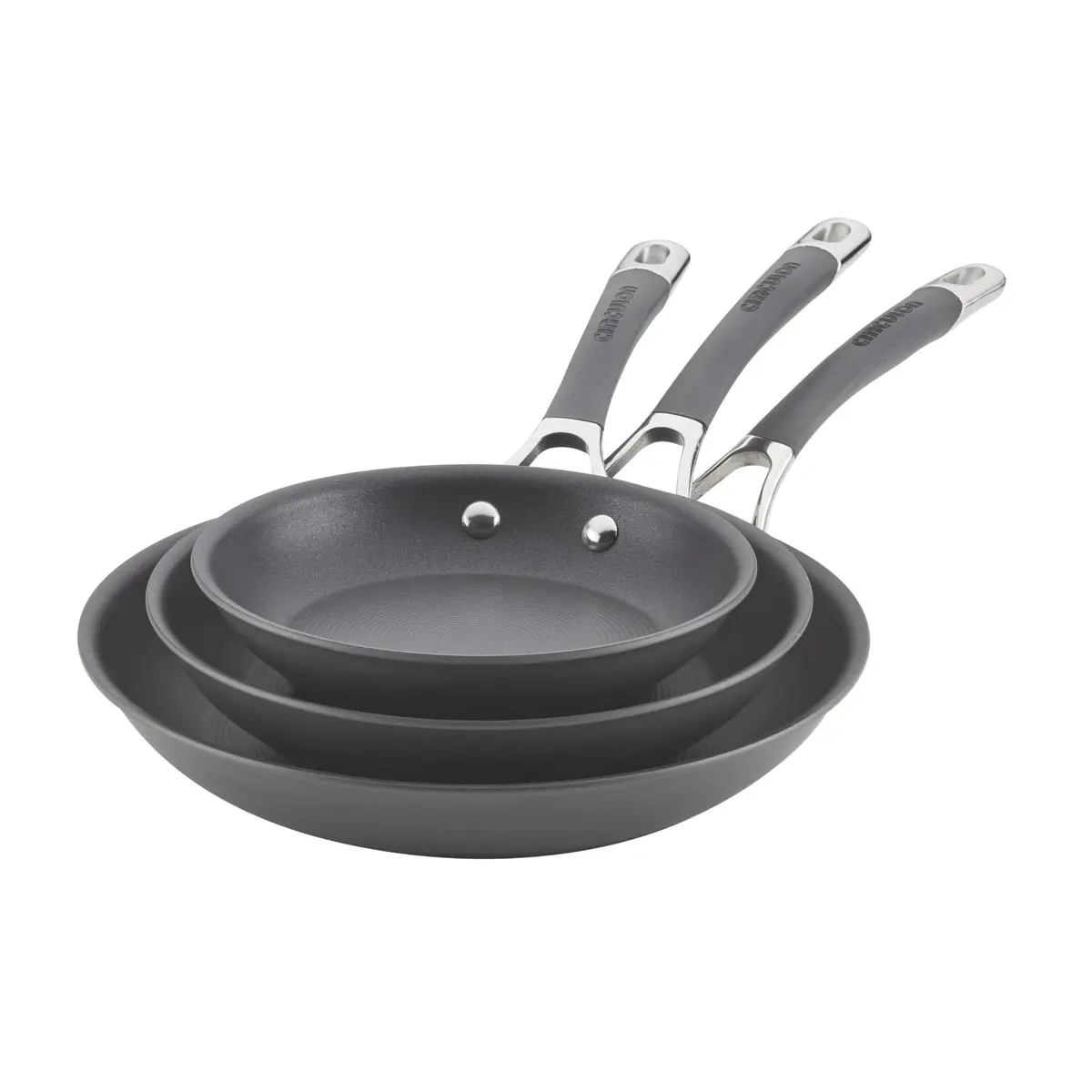 Circulon Radiance Hard Anodized Nonstick Frying Pan Set, 3-Piece, Gray | Durable, Oven Safe to 400°F, Dishwasher Safe - main product image