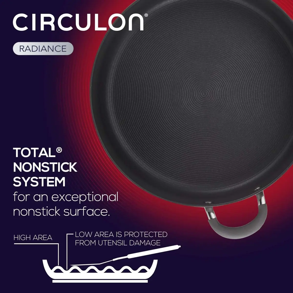 Circulon Radiance Hard Anodized Nonstick Frying Pan Set, 3-Piece, Gray | Durable, Oven Safe to 400°F, Dishwasher Safe - view 7