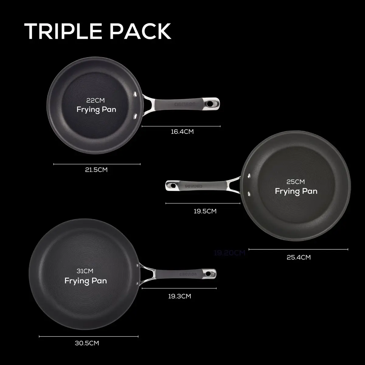 Circulon Radiance Hard Anodized Nonstick Frying Pan Set, 3-Piece, Gray | Durable, Oven Safe to 400°F, Dishwasher Safe - view 2