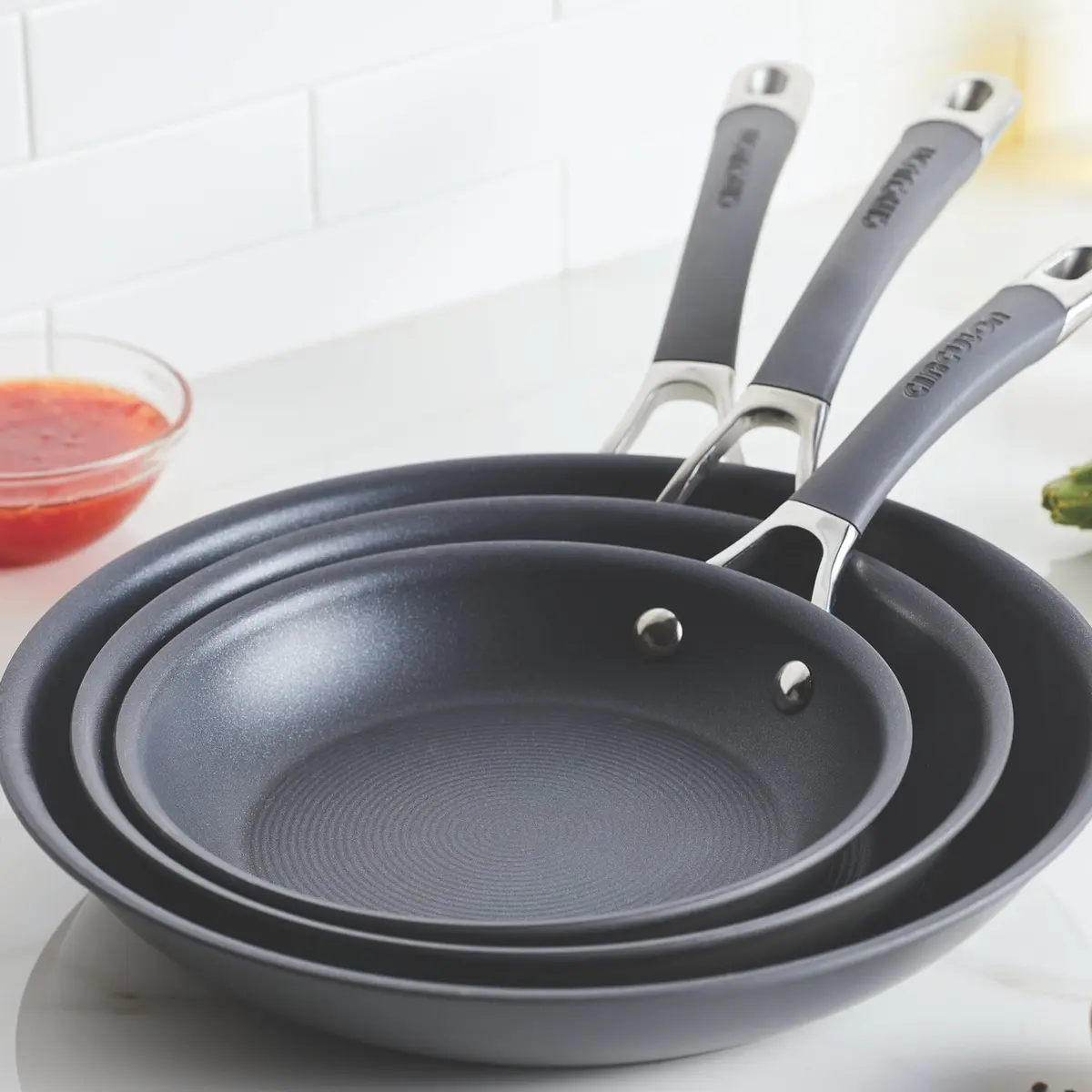 Circulon Radiance Hard Anodized Nonstick Frying Pan Set, 3-Piece, Gray | Durable, Oven Safe to 400°F, Dishwasher Safe - view 3