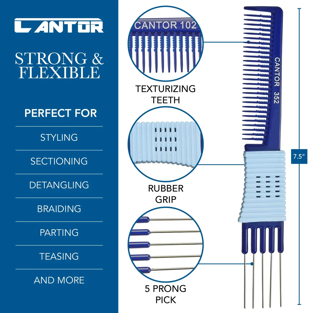 Cantor Hair Comb Set 2 Pack, Stainless Steel, All Hair Types | Anti Static & Heat Resistant - view 2