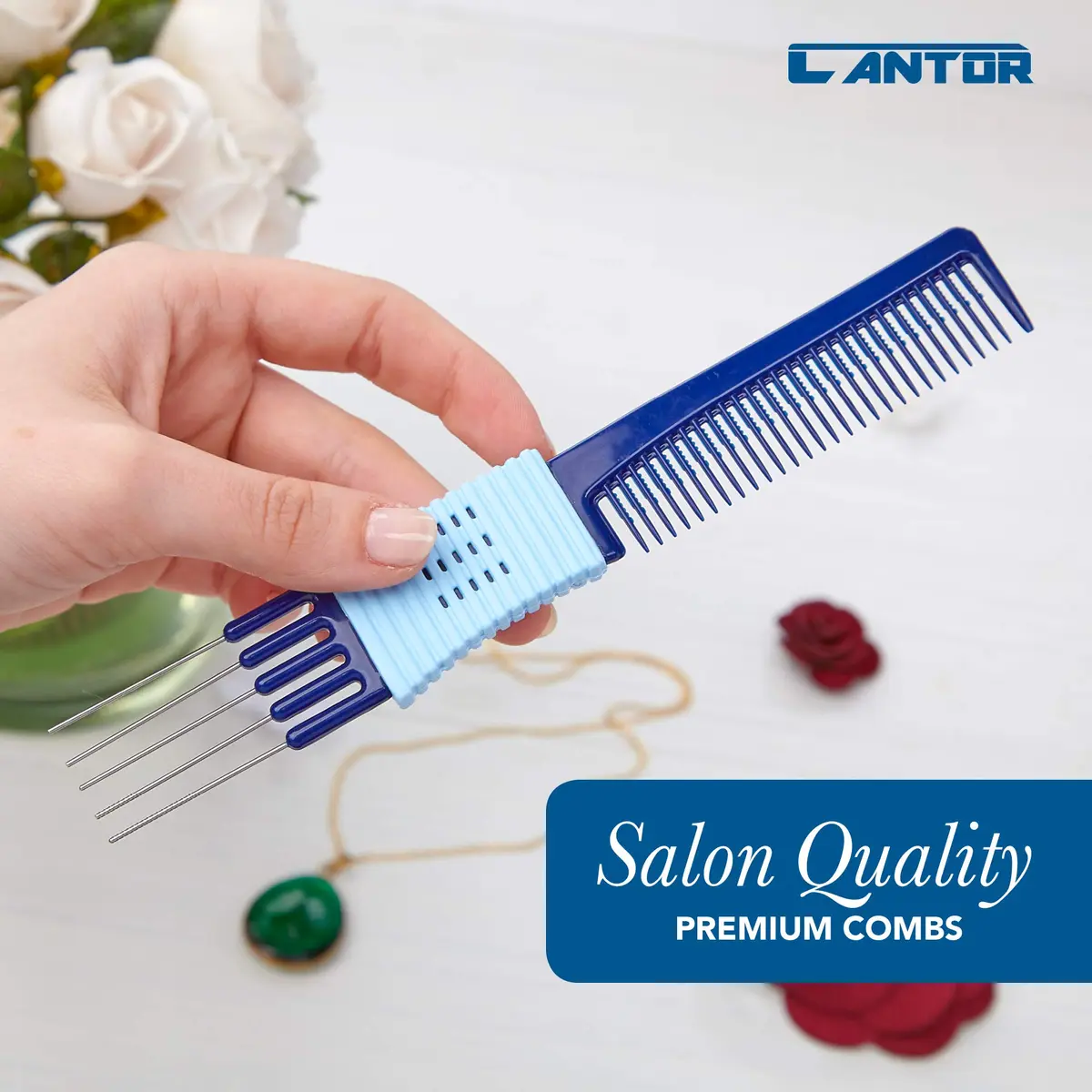 Cantor Hair Comb Set 2 Pack, Stainless Steel, All Hair Types | Anti Static & Heat Resistant - view 4