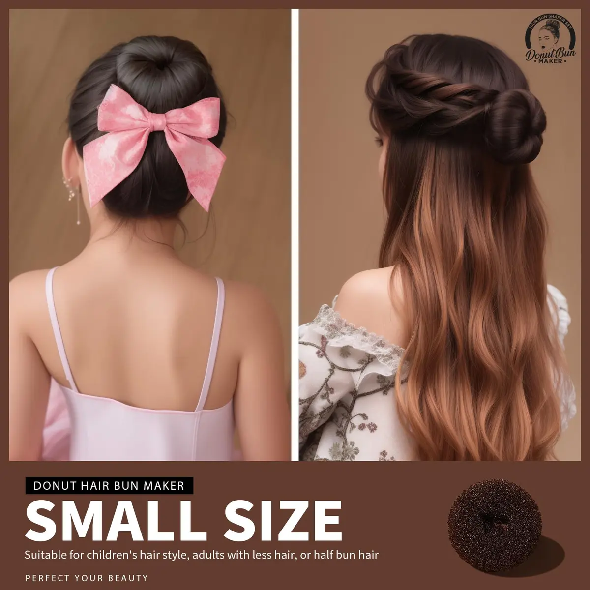 Teenitor Brown Hair Bun Maker for Women & Girls | 4 Sizes (6-11cm) - view 5