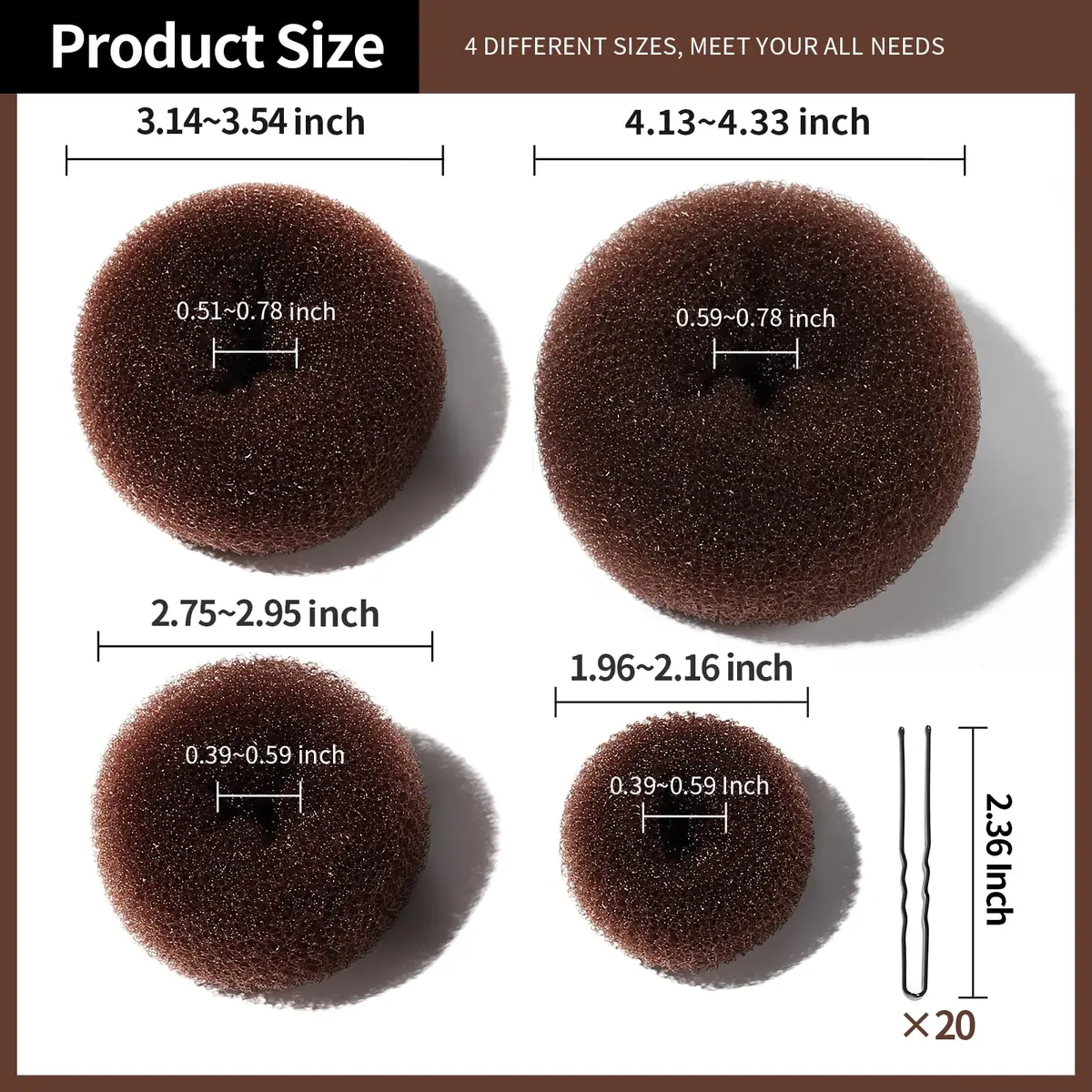 Teenitor Brown Hair Bun Maker for Women & Girls | 4 Sizes (6-11cm) - view 6