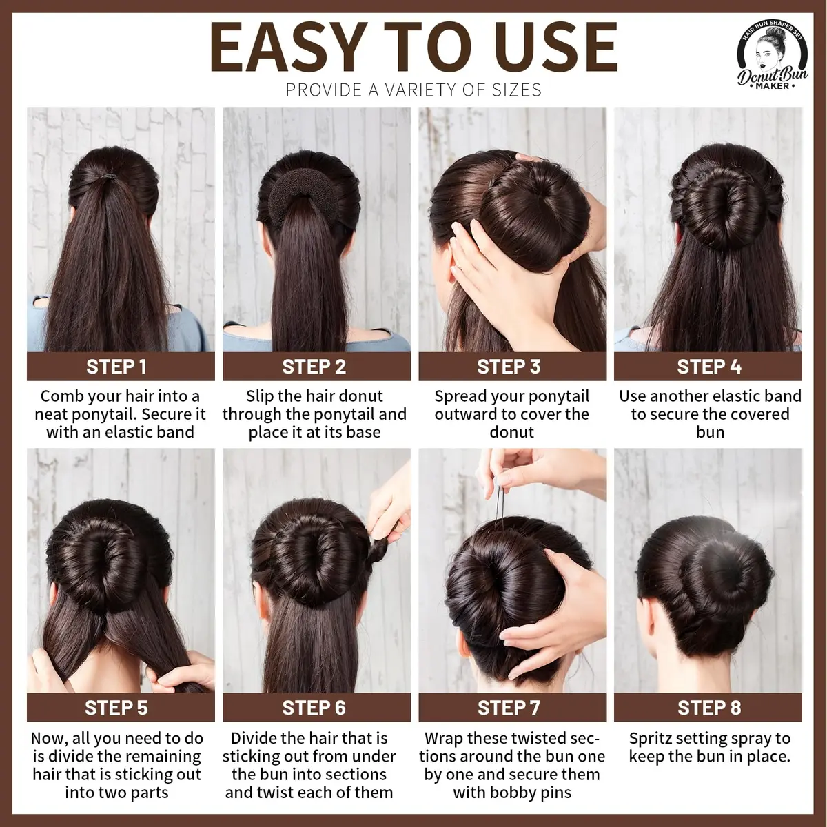 Teenitor Brown Hair Bun Maker for Women & Girls | 4 Sizes (6-11cm) - view 7