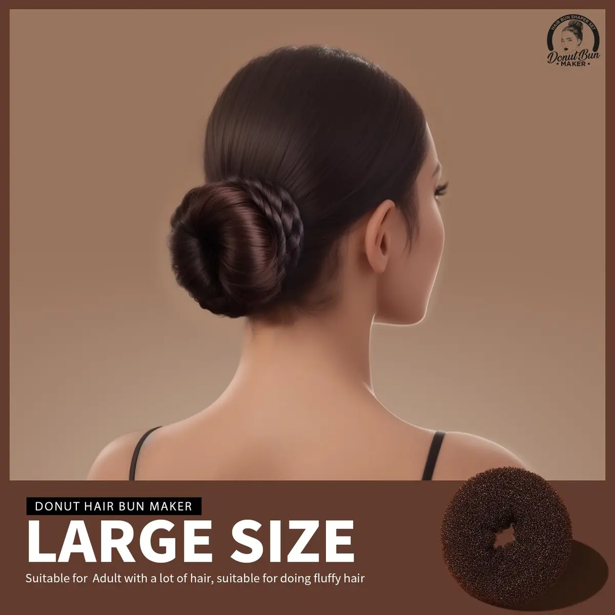 Teenitor Brown Hair Bun Maker for Women & Girls | 4 Sizes (6-11cm) - view 2