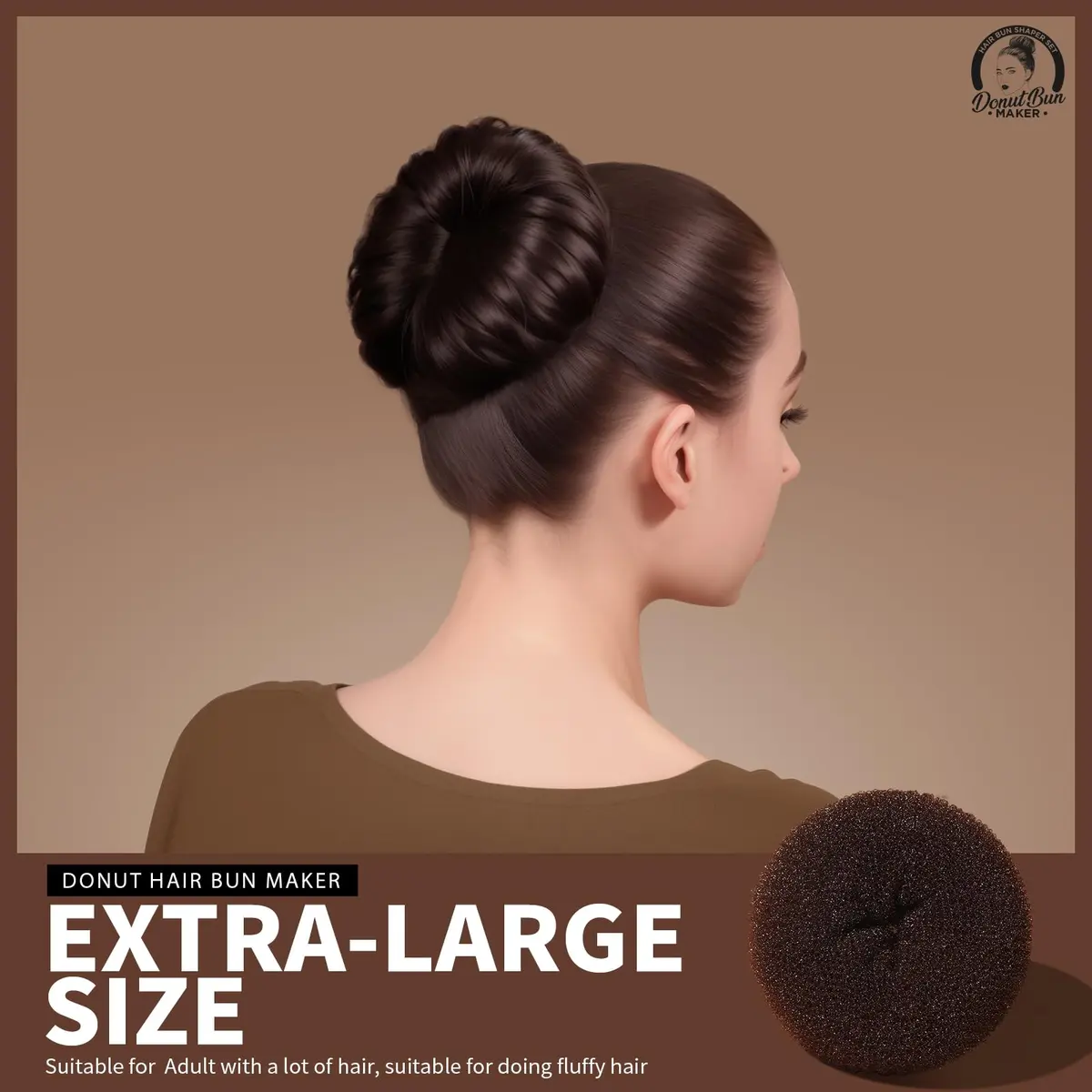 Teenitor Brown Hair Bun Maker for Women & Girls | 4 Sizes (6-11cm) - view 3