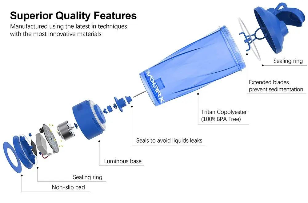 VOLTRX Premium Electric Protein Shaker Bottle 600ml (20 fl oz) | Vortex Portable Mixer Cup with USB Rechargeable Battery - view 2