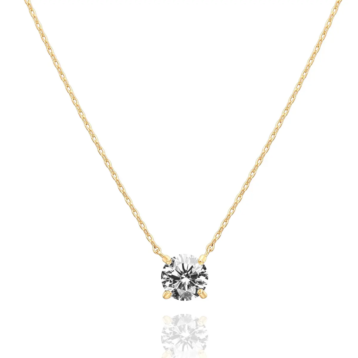 PAVOI Gold Necklace Dainty Solitaire Pendant 18 Inches | Cubic Zirconia, 14K Gold Plated, Yellow Gold - main product image