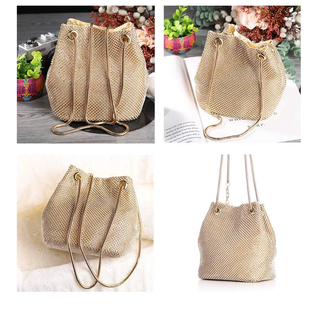 JIAN YA NA Full Rhinestones Bucket Bag for Women 15x11x16cm | Elegant Evening Shoulder Bag with Long Chain - view 8