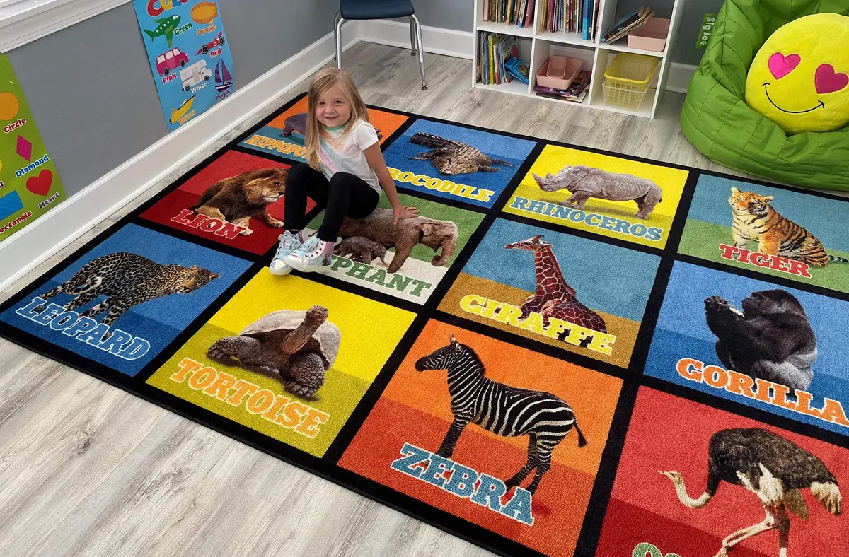 KIDCARPET.COM Animal Picture Squares 6' x 8'6" Rectangle Area Rug | Realistic Animal Photos for Kids' Room - view 2