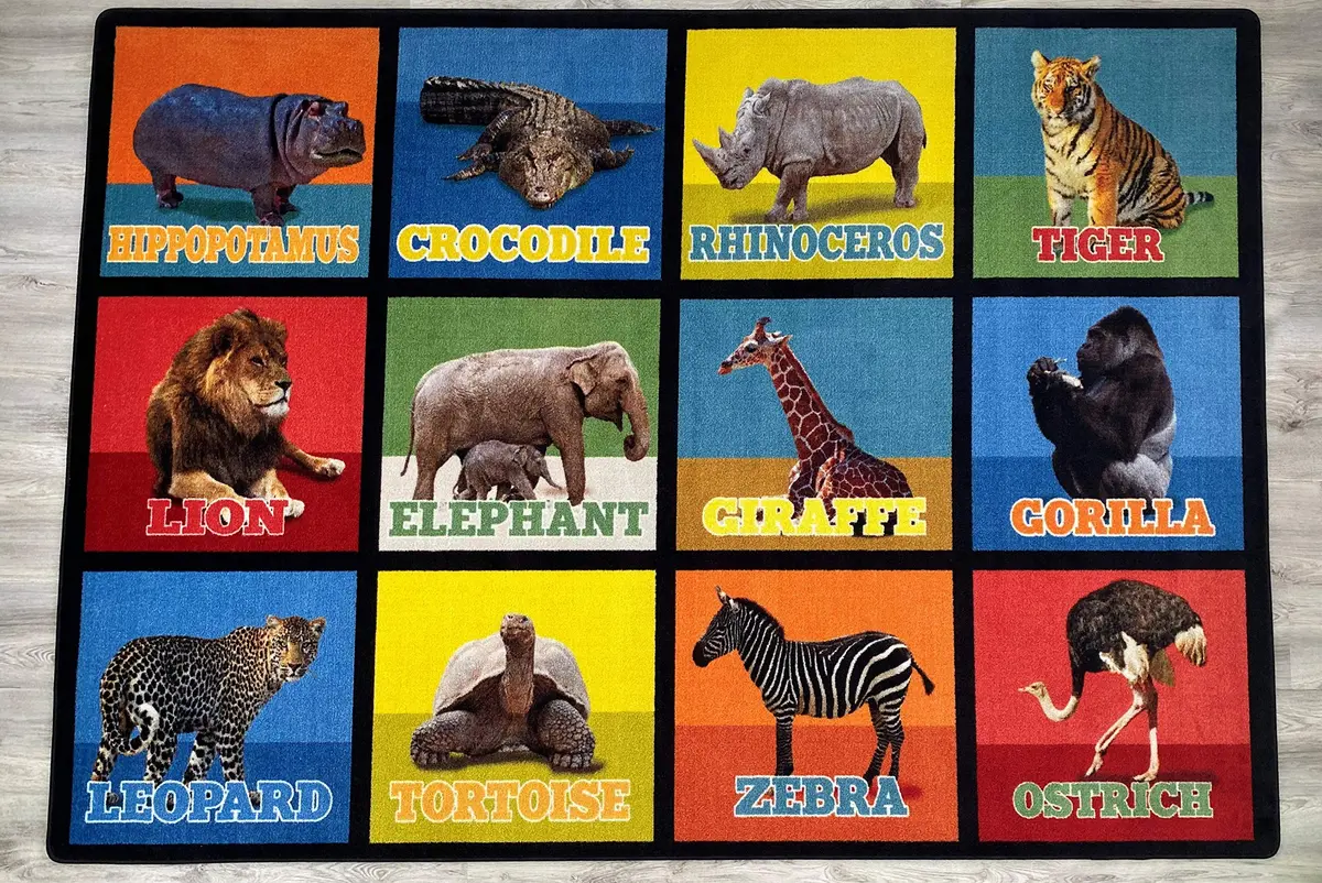 KIDCARPET.COM Animal Picture Squares 6' x 8'6" Rectangle Area Rug | Realistic Animal Photos for Kids' Room - view 3