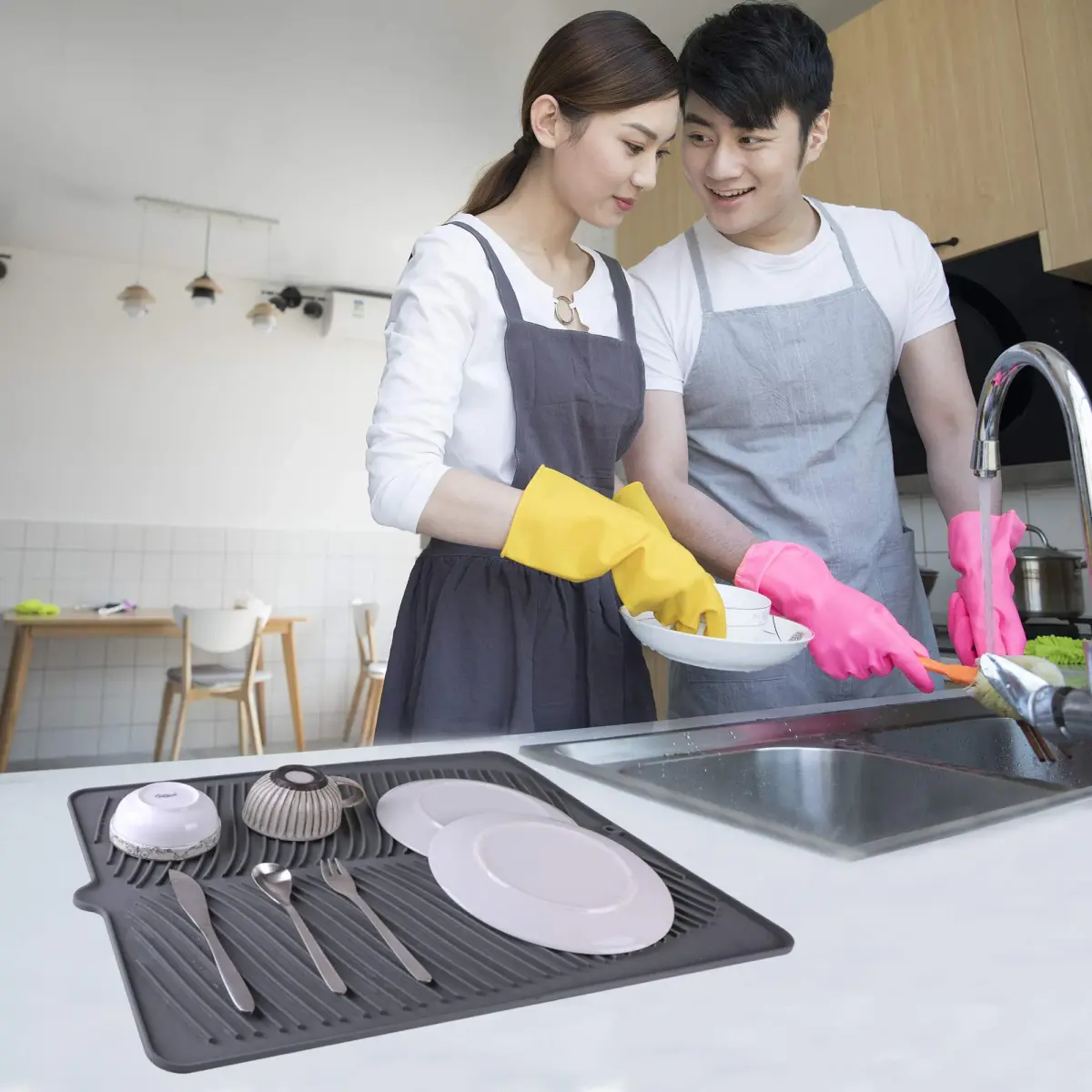 Yacee Gray Silicone Dish Drying Mat XL 61cm x 46cm (24" x 18") | Heat Resistant Trivet & Countertop Protector - view 4