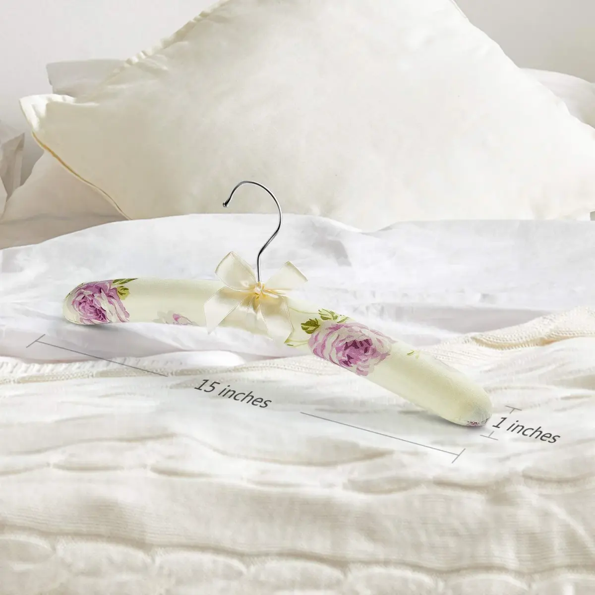 GLCON Satin Padded Clothes Hangers Pack of 5, Floral Foam Coat Hanger with Bow-Knot | Protects Delicate Garments - view 5