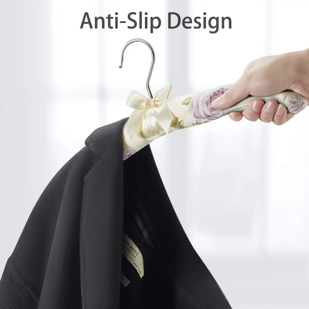 GLCON Satin Padded Clothes Hangers Pack of 5, Floral Foam Coat Hanger with Bow-Knot | Protects Delicate Garments - view 3