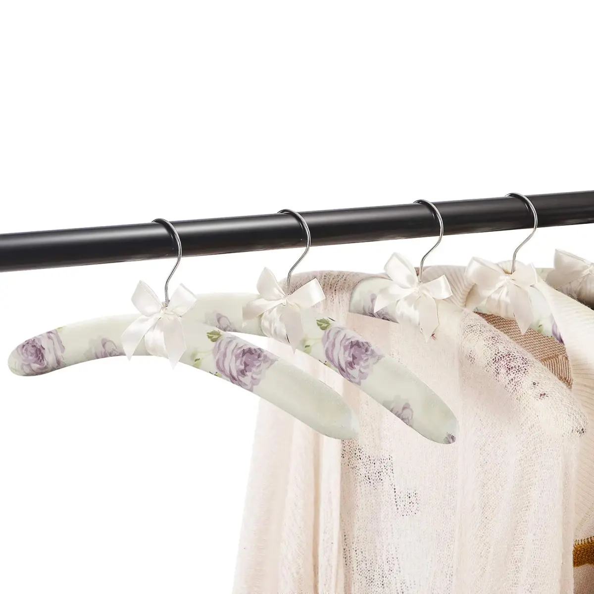 GLCON Satin Padded Clothes Hangers Pack of 5, Floral Foam Coat Hanger with Bow-Knot | Protects Delicate Garments - view 4