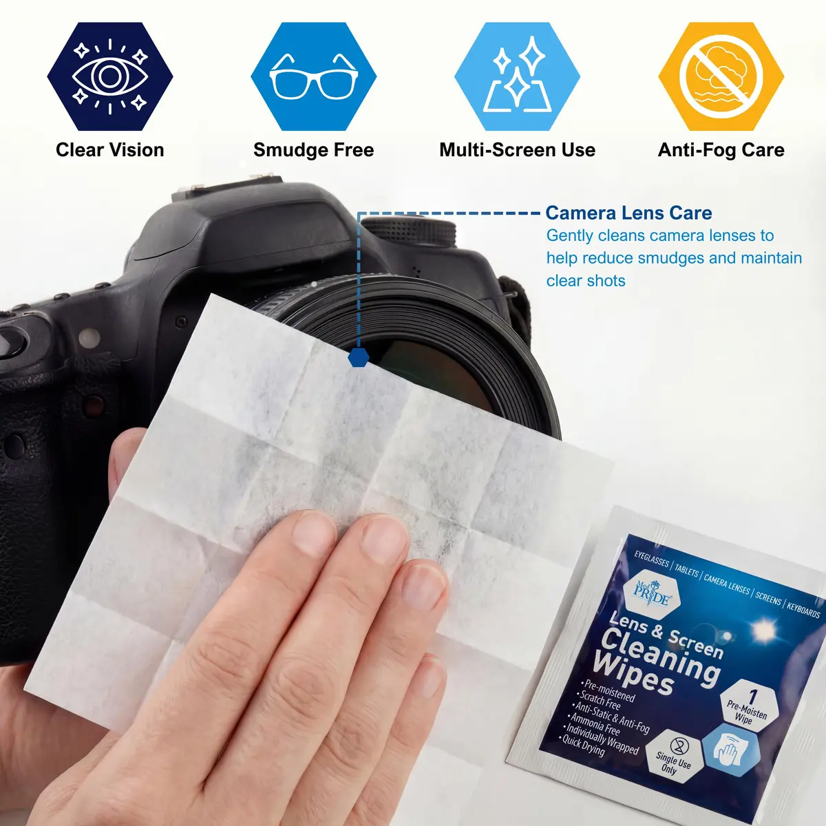 MED PRIDE Lens and Screen Cleaning Wipes 100 Count | Anti-Fog, Scratch-Free, Anti-Static for Eyeglasses & Devices - view 5