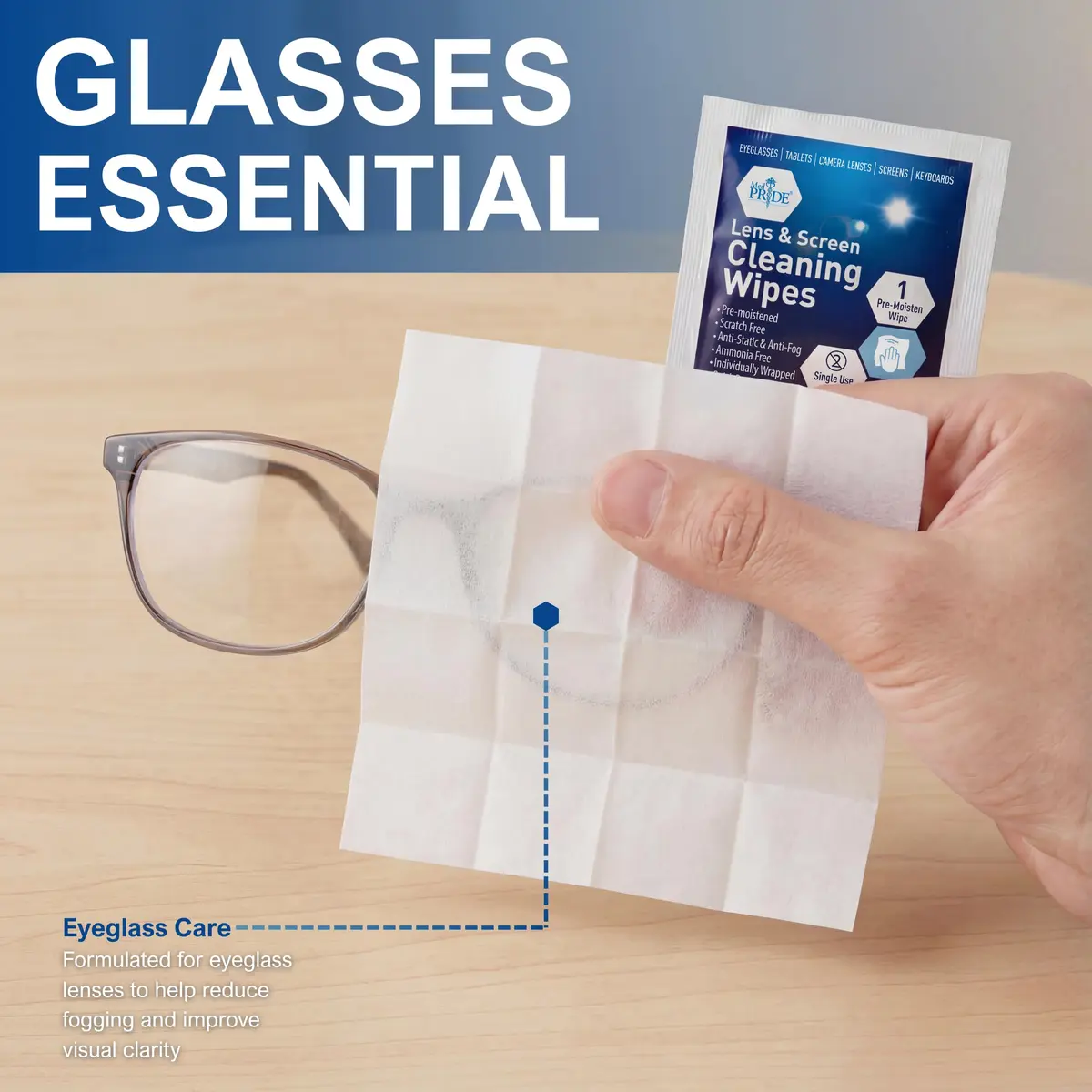 MED PRIDE Lens and Screen Cleaning Wipes 100 Count | Anti-Fog, Scratch-Free, Anti-Static for Eyeglasses & Devices - view 8
