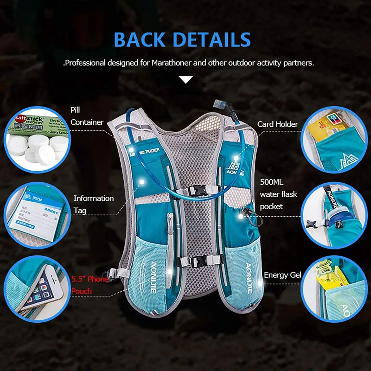 AONIJIE Hydration Vest Pack Backpack 5L (1.5L Bladder Included) | Lightweight Running Gear for Men & Women - view 3