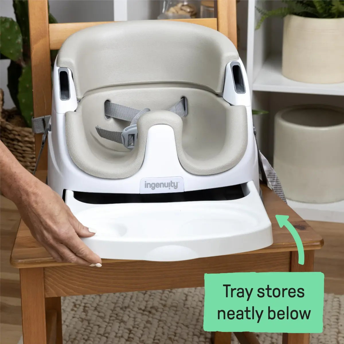 Ingenuity Baby Base 2-in-1 Booster Feeding and Floor Seat with Self-Storing Tray - Cashmere | 43.8cm (17.25in) Width - view 6