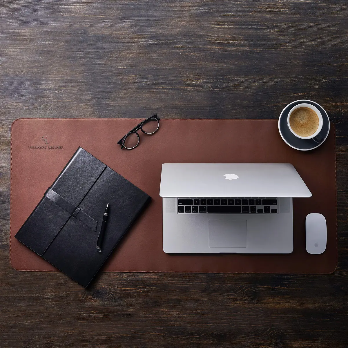 GALLAWAY LEATHER Large Desk Mat 36" x 17" Dark Brown | Elegant PU Leather Office Cover - view 3