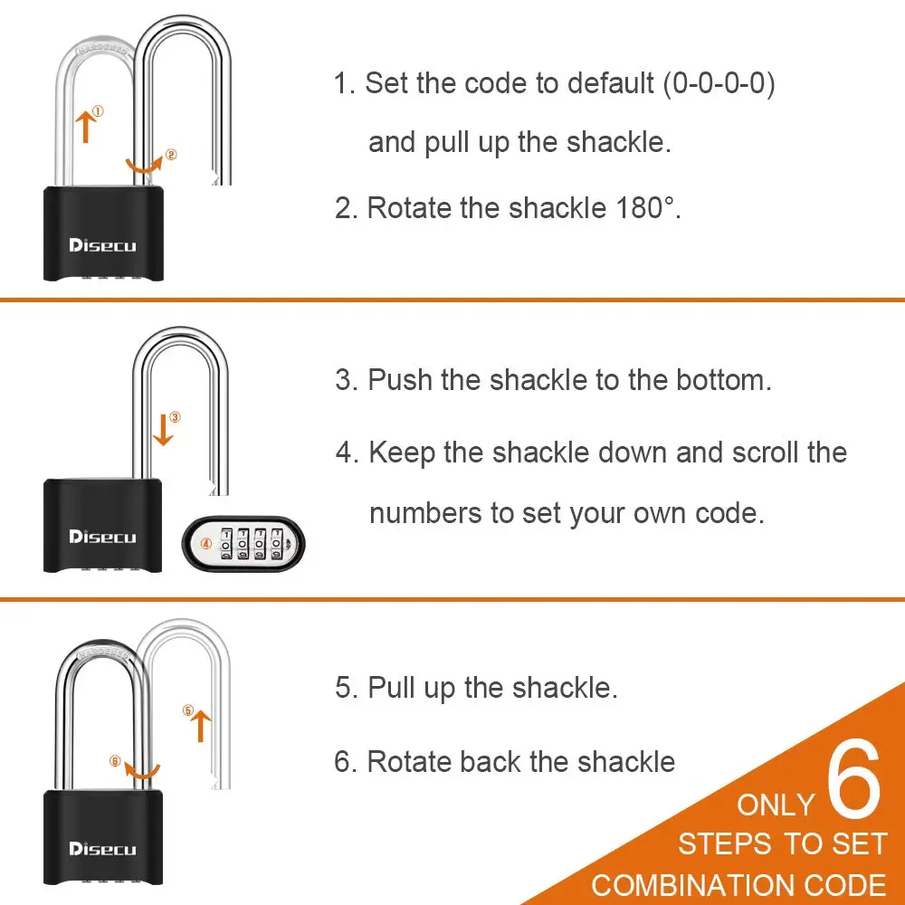 disecu Heavy Duty 4 Digit Combination Lock 2.5 Inch Long Shackle Waterproof Padlock with Steel Cable - view 5