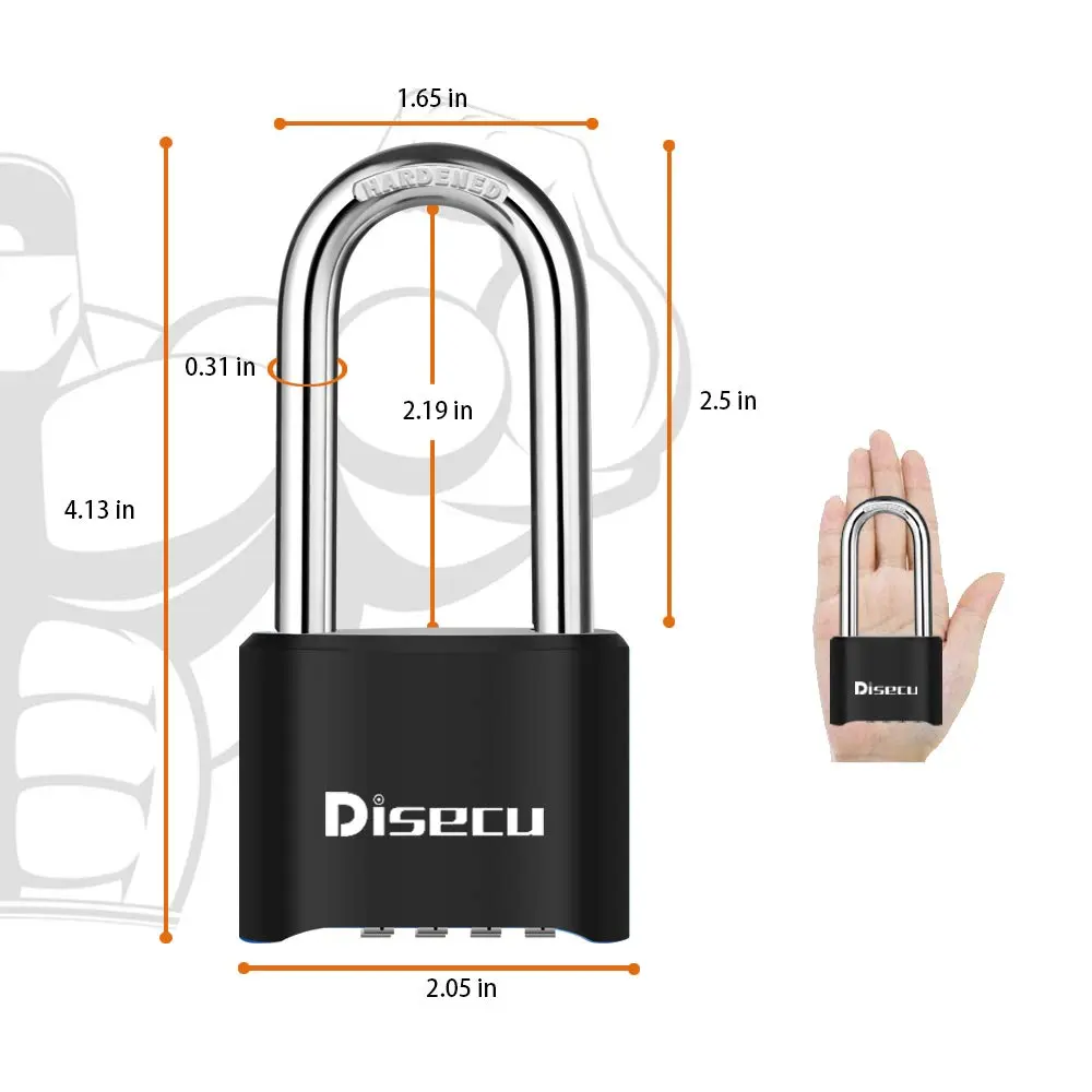 disecu Heavy Duty 4 Digit Combination Lock 2.5 Inch Long Shackle Waterproof Padlock with Steel Cable - view 2