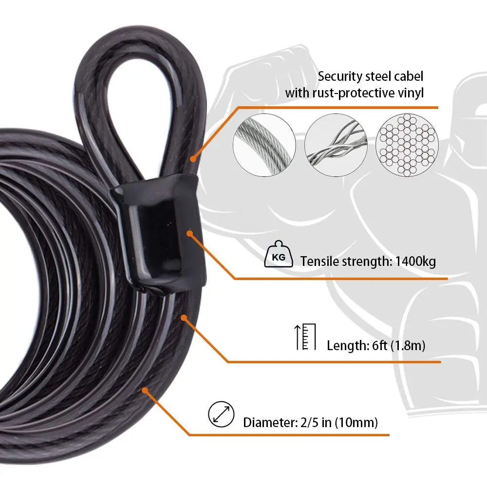 disecu Heavy Duty 4 Digit Combination Lock 2.5 Inch Long Shackle Waterproof Padlock with Steel Cable - view 3