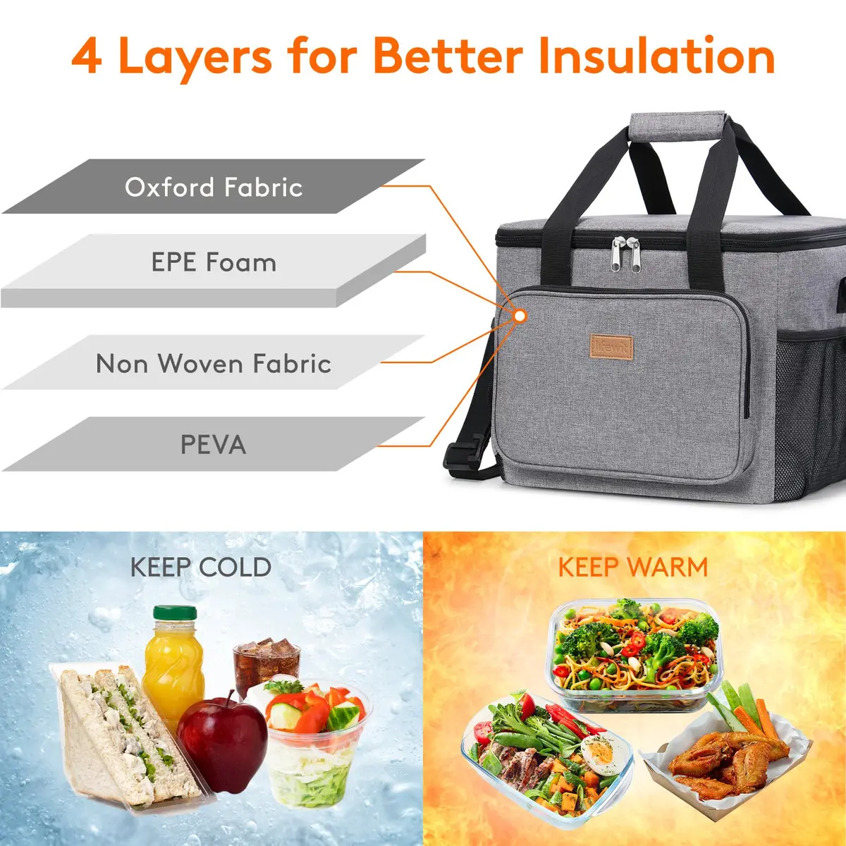 Lifewit Insulated Lunch Box for Men, 24L Gray | Large Capacity Food Cooler for Office & Travel - view 2
