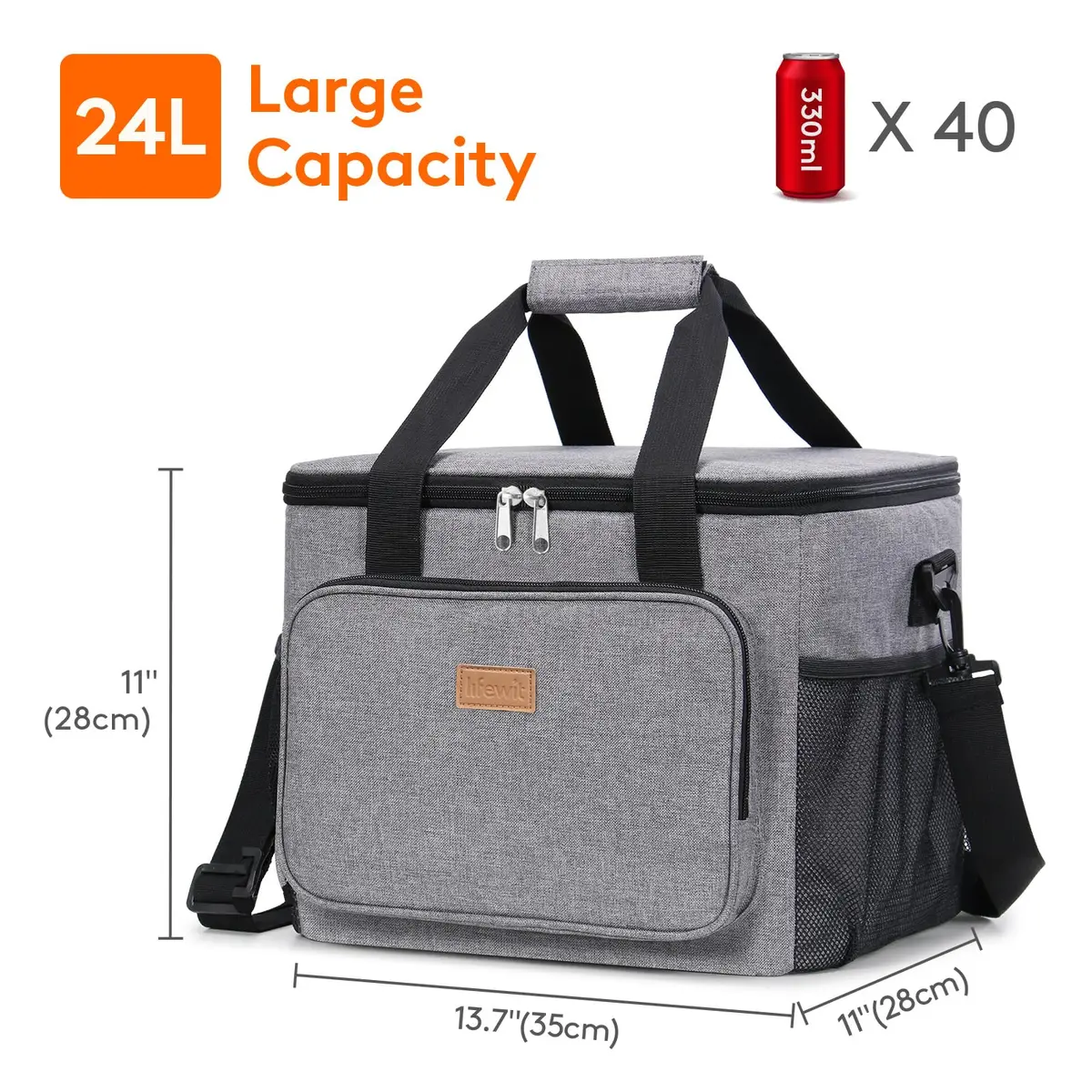 Lifewit Insulated Lunch Box for Men, 24L Gray | Large Capacity Food Cooler for Office & Travel - view 3