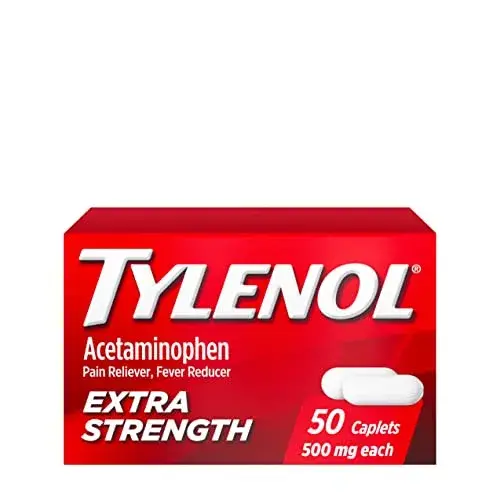 Tylenol Extra Strength 500 mg Acetaminophen Caplets, Pain Reliever & Fever Reducer, 50 Count (Pack of 1) | Pain relief for headache, backache, toothache, arthritis pain - main product image