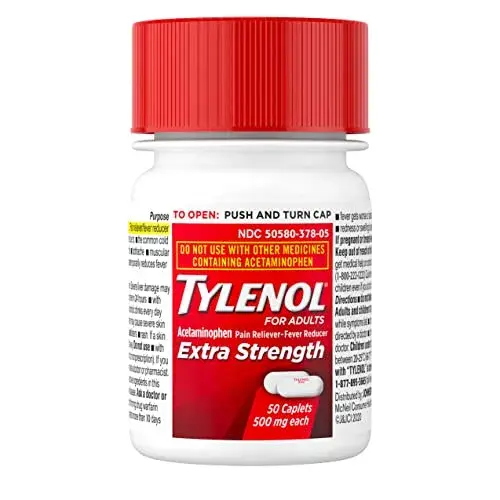 Tylenol Extra Strength 500 mg Acetaminophen Caplets, Pain Reliever & Fever Reducer, 50 Count (Pack of 1) | Pain relief for headache, backache, toothache, arthritis pain - view 2