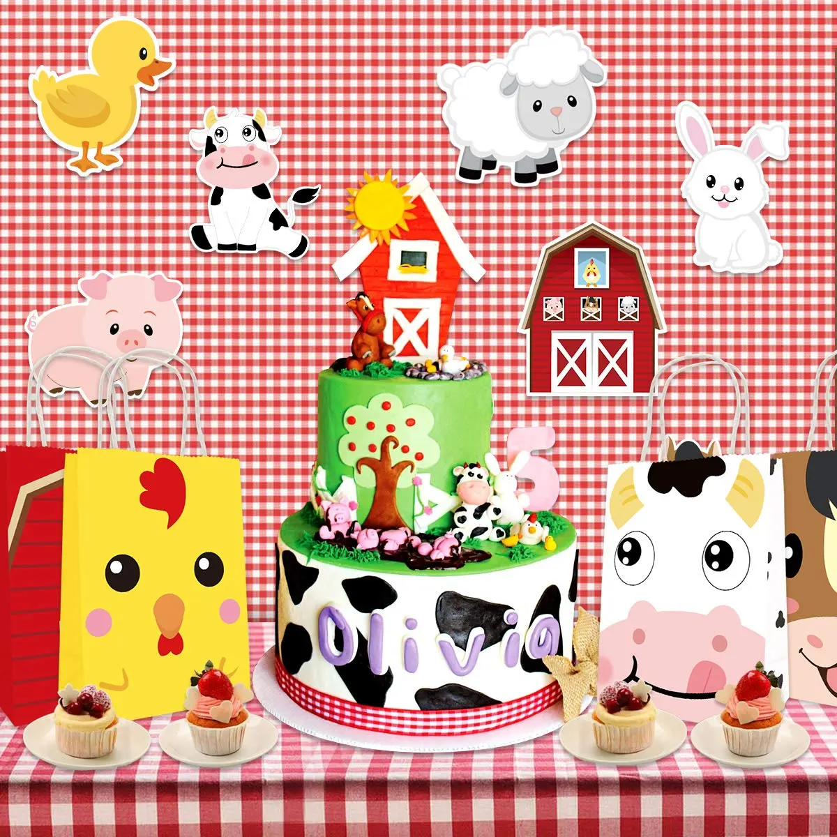 Fancy Land Farm Animal Party Favor Bags Barnyard Goodies Bag with Handles | Reusable, Bright Double-Sided Printed, 18 Pack - view 6