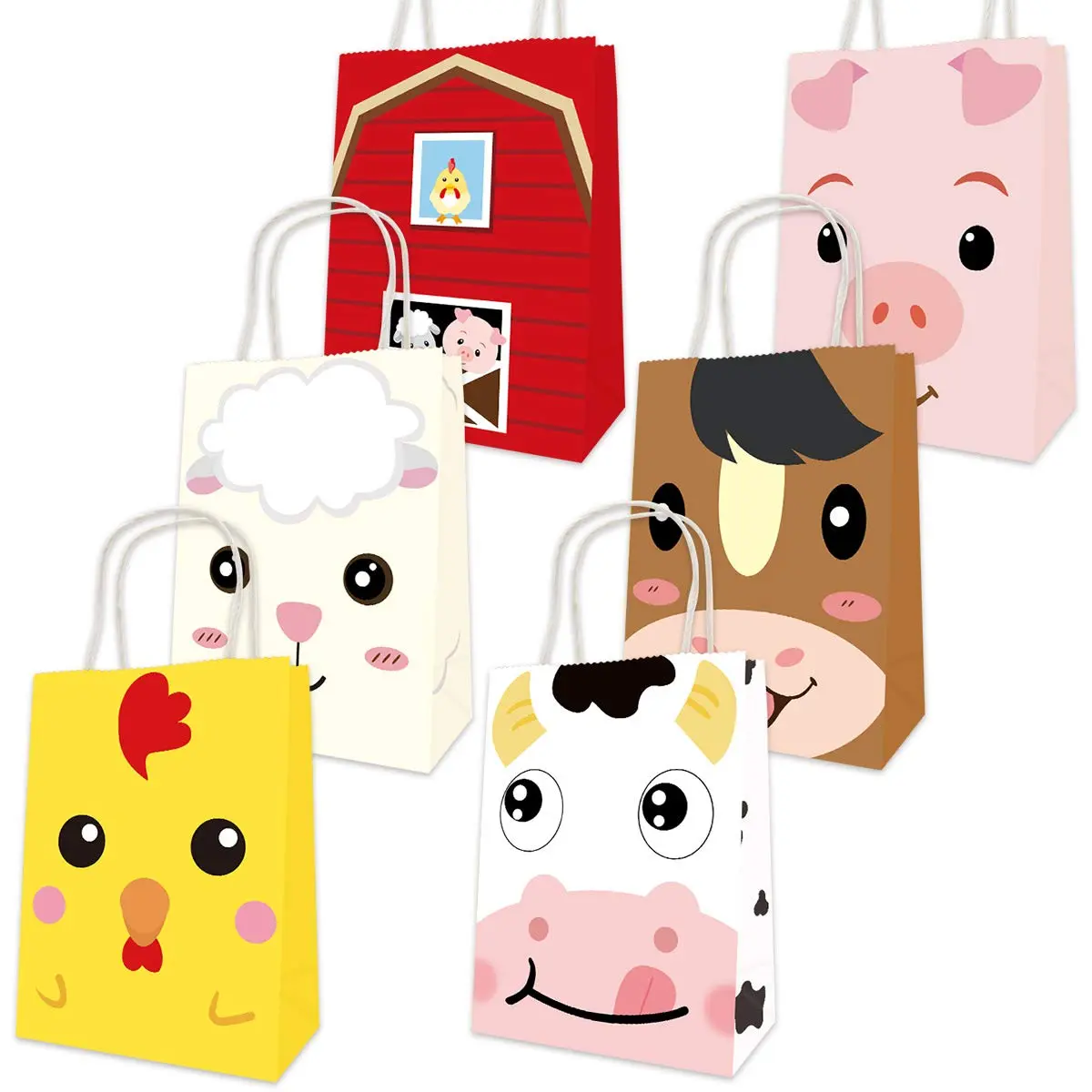Fancy Land Farm Animal Party Favor Bags Barnyard Goodies Bag with Handles | Reusable, Bright Double-Sided Printed, 18 Pack - view 2