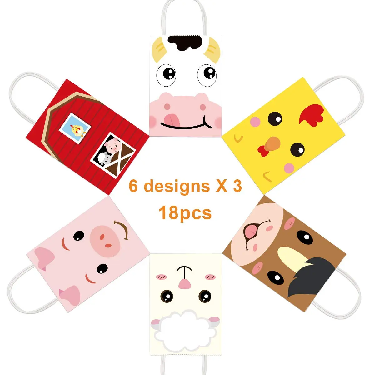 Fancy Land Farm Animal Party Favor Bags Barnyard Goodies Bag with Handles | Reusable, Bright Double-Sided Printed, 18 Pack - view 3