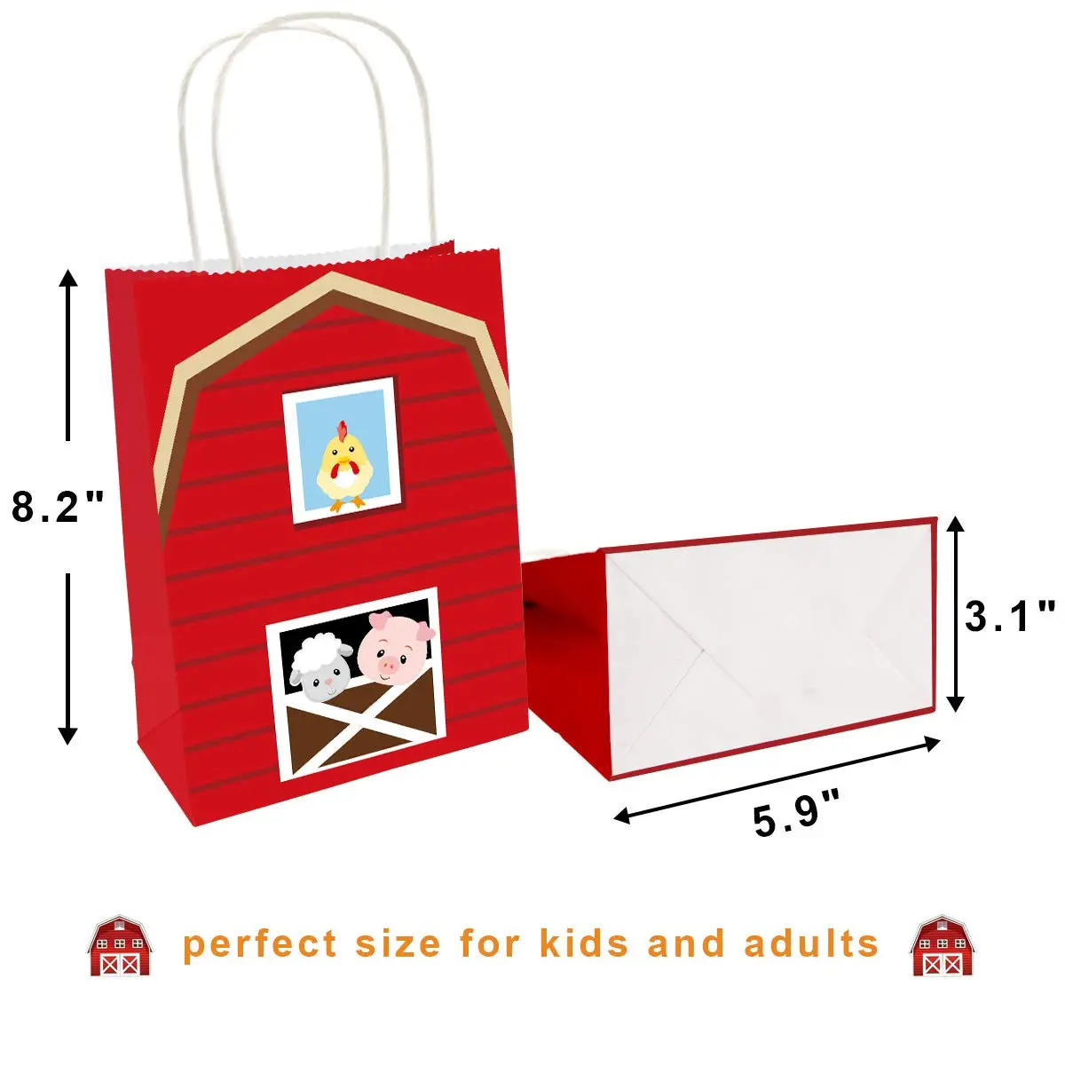 Fancy Land Farm Animal Party Favor Bags Barnyard Goodies Bag with Handles | Reusable, Bright Double-Sided Printed, 18 Pack - view 4