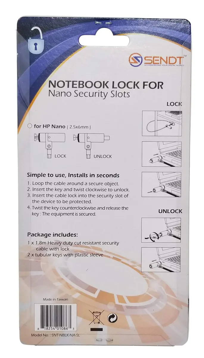 Sendt Silver Laptop Security Lock for Nano Slots | Theft Deterrent & Easy Install - view 4