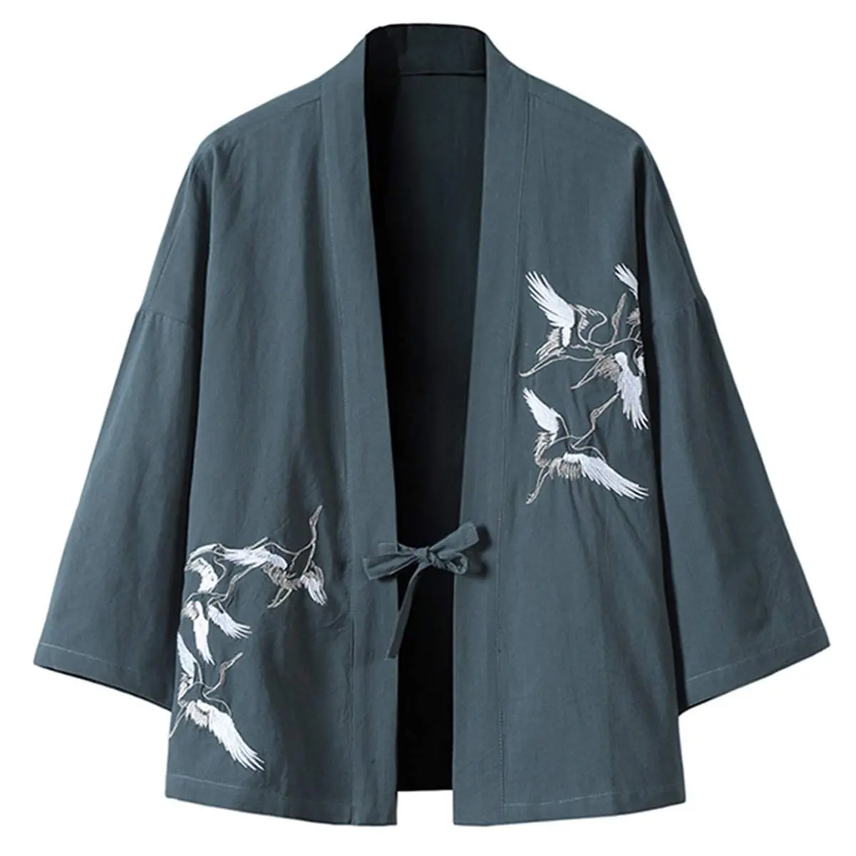 PRIJOUHE Mens Japanese Kimono Cardigan Cotton Linen Haori 3/4 Sleeve | Casual Lightweight Breathable - main product image