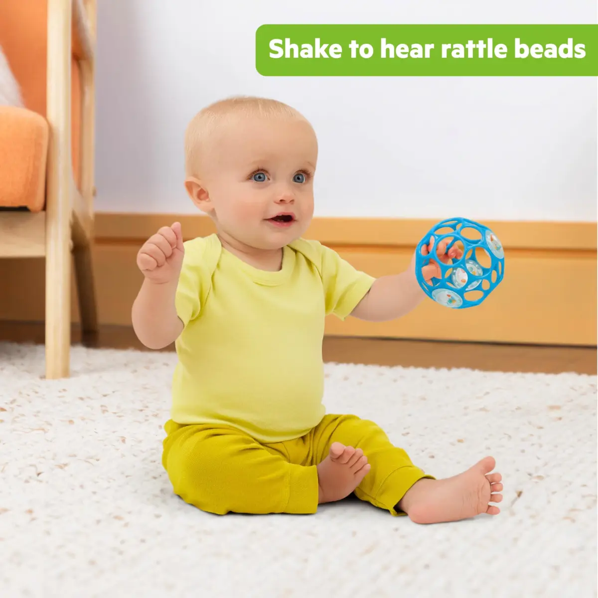 Bright Starts Oball Easy-Grasp Rattle BPA-Free Infant Toy in Blue, 4 Inches | Award-Winning Design for Little Fingers - view 4