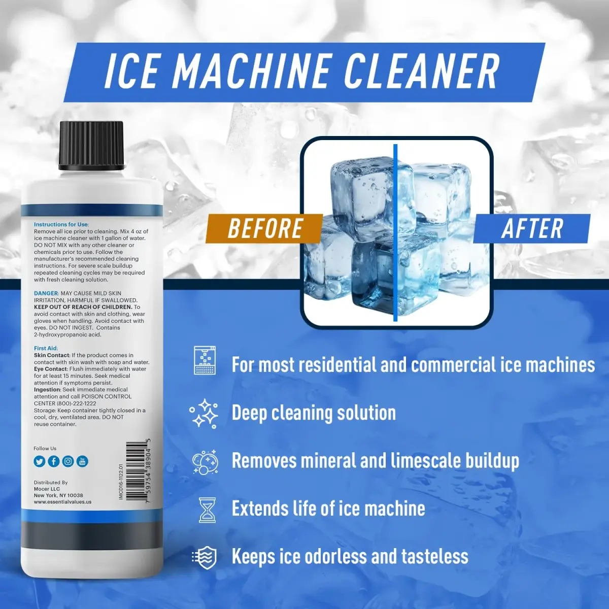 Essential Values Ice Machine Cleaner and Descaler 2x16 fl oz | Nickel Safe Descaler for All Ice Makers - view 7
