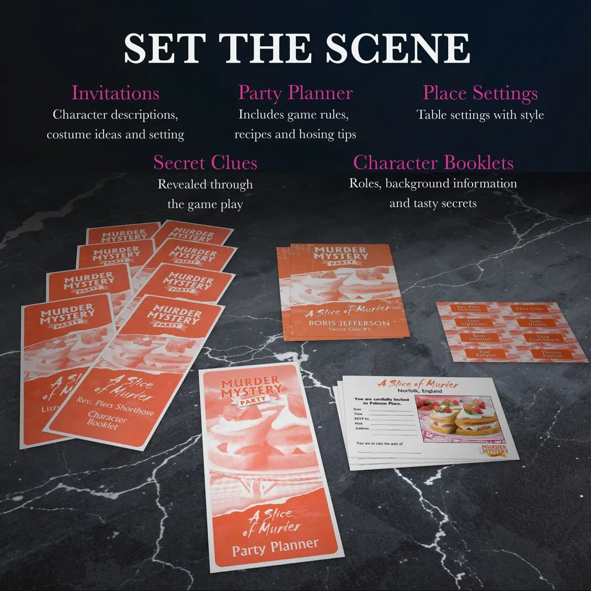 Murder Mystery Party A Slice of Murder Game 561 g (19.8 oz) | Interactive Dinner Party Game for 6-8 Players - view 6
