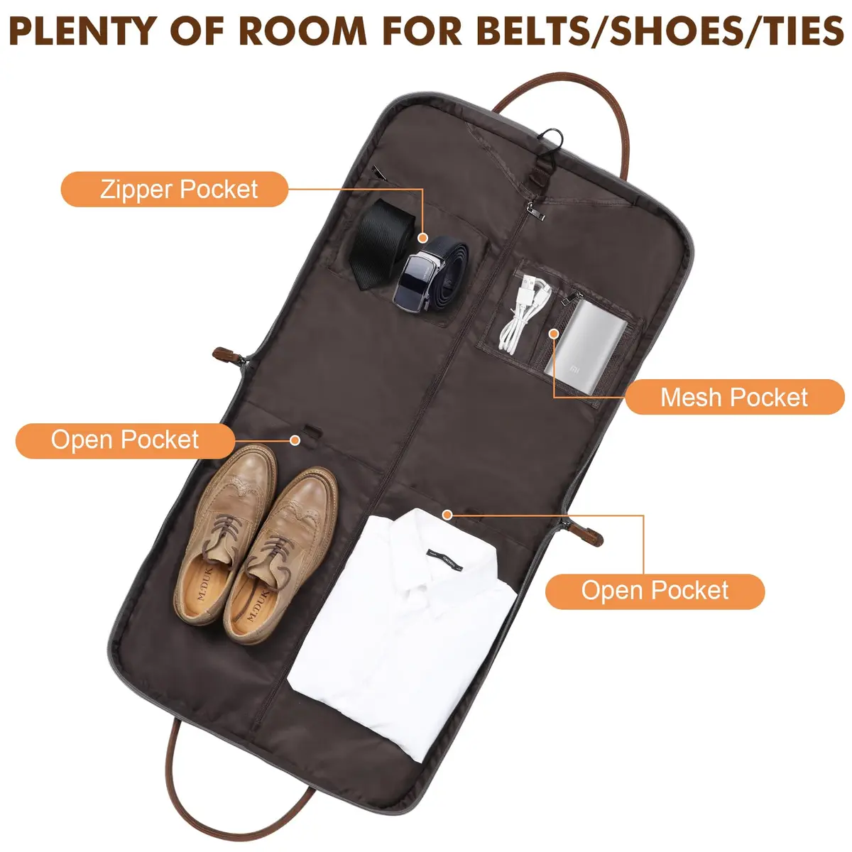 S-ZONE Carry On Garment Bag for Business Travel, Men's Suit Cover with Leather & Canvas, 1.33 KG | Wrinkle-Free Suit Protection - view 5