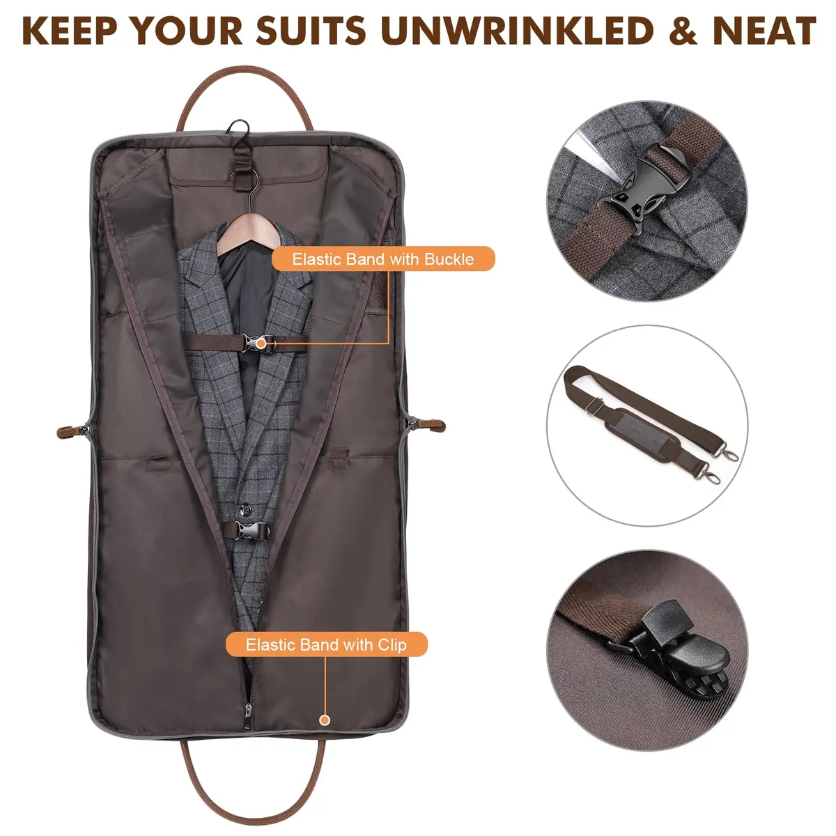 S-ZONE Carry On Garment Bag for Business Travel, Men's Suit Cover with Leather & Canvas, 1.33 KG | Wrinkle-Free Suit Protection - view 4