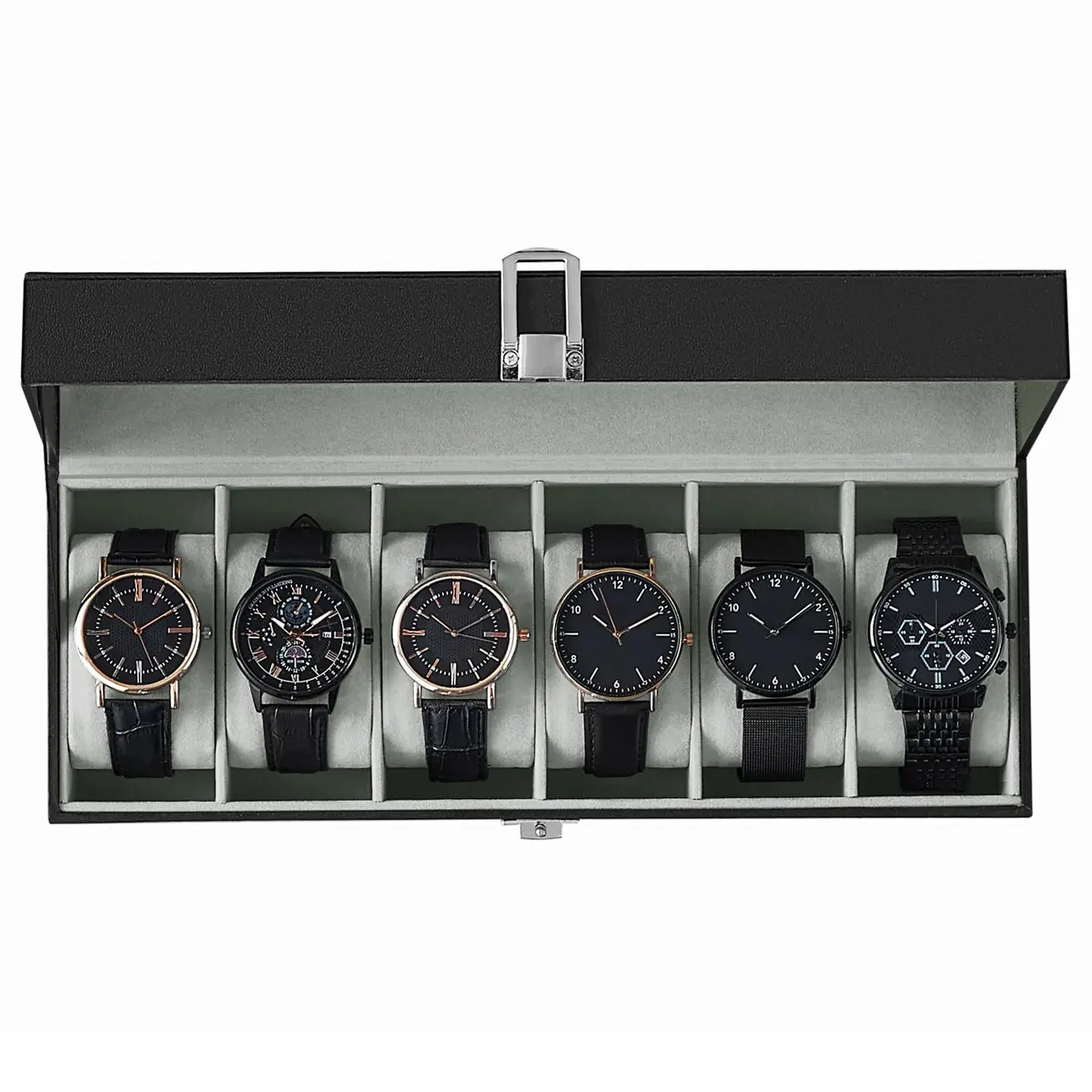 SONGMICS 6-Slot Watch Box with Glass Lid & Removable Pillows | 30.2 cm (11.9") x 11.2 cm (4.4") x 8 cm (3.1") - main product image