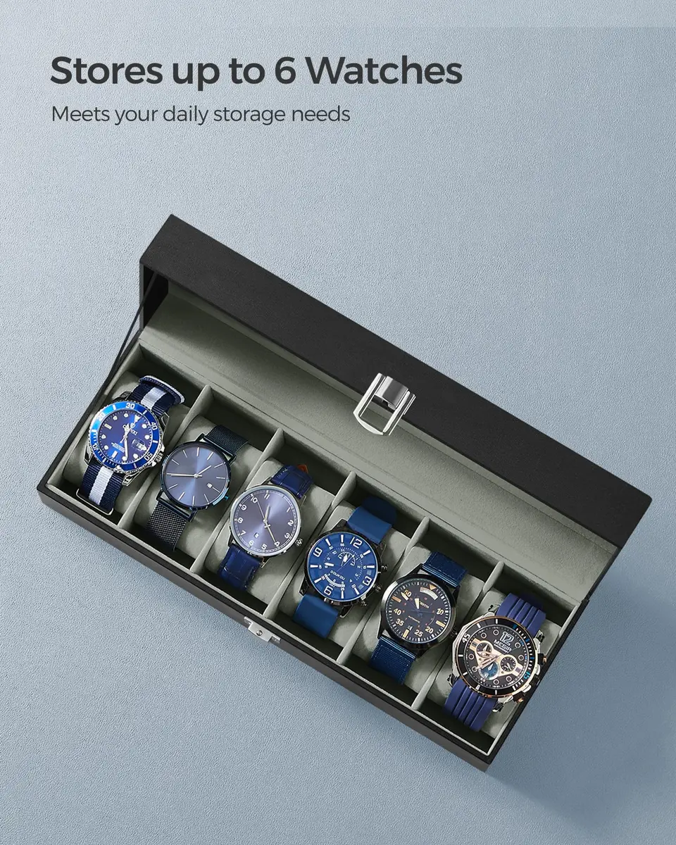 SONGMICS 6-Slot Watch Box with Glass Lid & Removable Pillows | 30.2 cm (11.9") x 11.2 cm (4.4") x 8 cm (3.1") - view 4