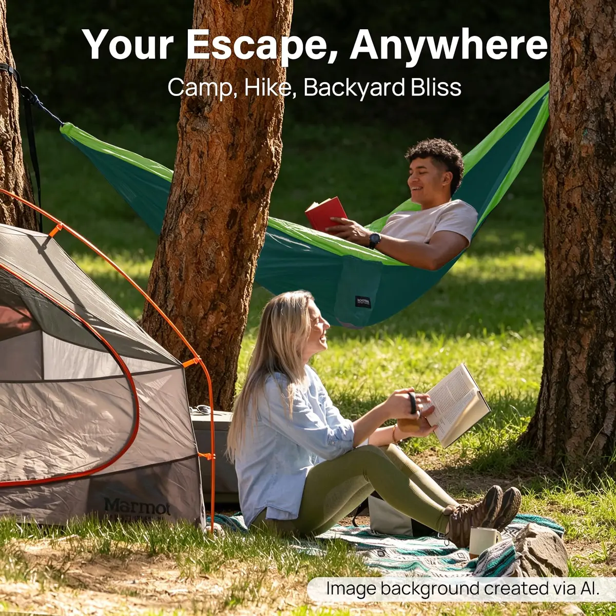 Kootek Camping Hammock 500lbs Capacity | Double Outdoor Camping Essential with Tree-Friendly Straps - view 7