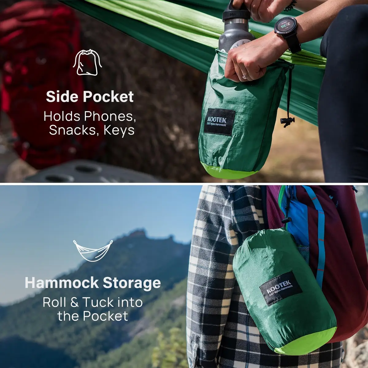 Kootek Camping Hammock 500lbs Capacity | Double Outdoor Camping Essential with Tree-Friendly Straps - view 4