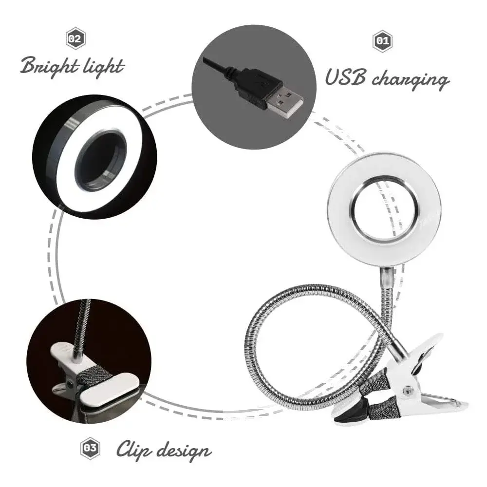 Salmue Silver USB LED Beauty Lamp 50cm (19.7in) | Eye-Friendly Flicker-Free Light for Tattoos, Makeup, and Study - view 4